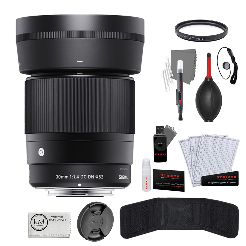 Sigma 30mm f/1.4 Contemporary DC DN Lens for Sony E Mount Bundled with UV Filter + Photo Starter Kit + Cleaning Cloth (4 Items)