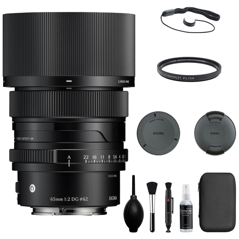 Sigma 65mm f/2 DG Contemporary Lens Compatible with E Mount (Full Frame) Bundle with 62mm UV Filter + Lens Cap Keeper + Deluxe Cleaning Kit + Cleaning Cloth (5 Items)