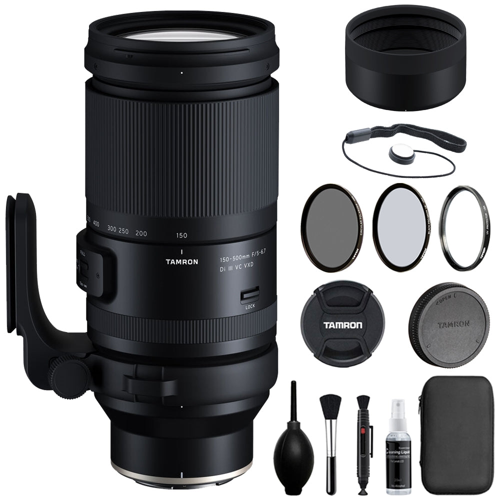 Tamron 150-500mm f/5-6.7 Di III VC VXD Lens Compatible with Z Mount (Full Frame) Bundle with Tiffen Filter Set + Lens Cap Keeper + Deluxe Cleaning Kit + Cleaning Cloth (5 Items)