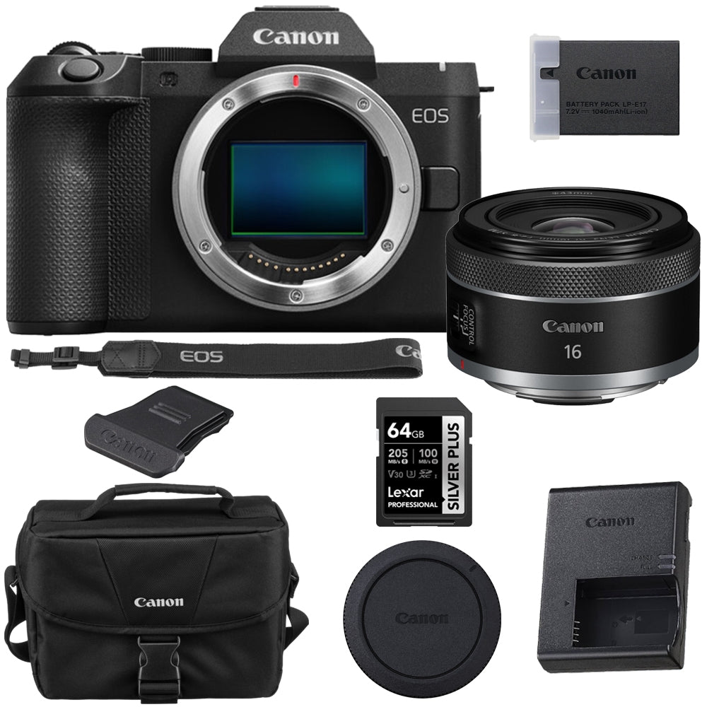 Canon EOS R8 Mark II Mirrorless Camera with Canon RF 16mm f/2.8 STM Lens + 64GB Memory Card + 200ES Shoulder Bag