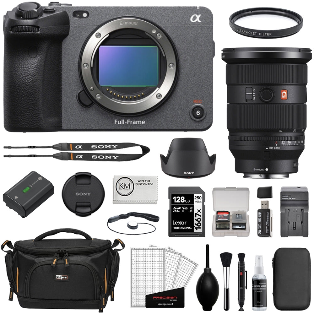 Sony FX3 Full-Frame Cinema Camera Bundle with Sony FE 24-70mm f/2.8 GM II Lens + 128GB Memory Card + Sony Battery + Battery Charger + Memory Card Reader + Camera Bag + Cleaning Kit (13 Items)
