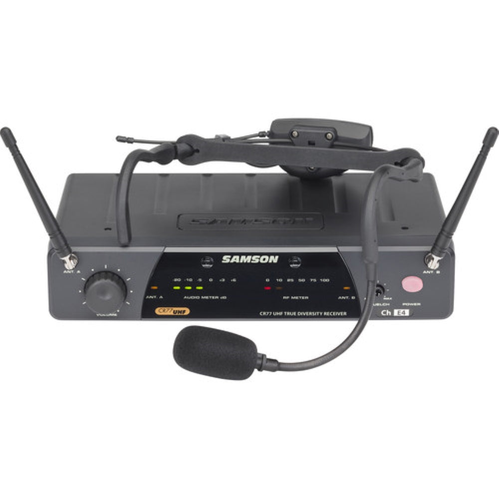 Samson AirLine 77 AH7 Wireless Fitness Headset Microphone System | K1: 489.050 MHz with Samson Expedition Escape+ 6 Portable PA System + Colorful Mic Windscreens + 4 x AAA Batteries + Cloth (5 Items)