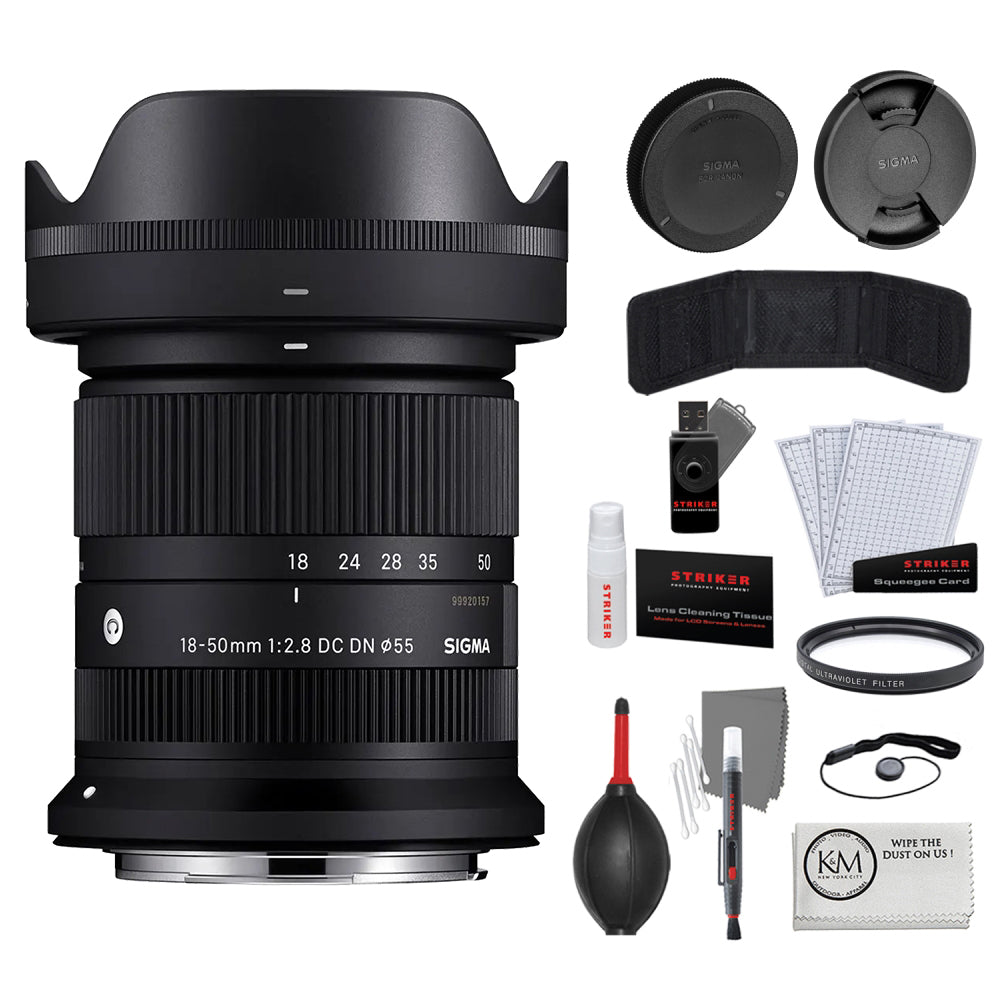 Sigma 18-50mm f/2.8 DC DN Contemporary Lens | Canon RF Mount Bundled with UV Filter + Photo Starter Kit + Cleaning Cloth (4 Items)