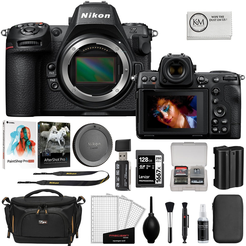 Nikon Z8 Mirrorless Camera Bundle with 128GB Memory Card + Corel Photo Bundle + Battery + Card Case + Card Reader + Screen Protectors + Camera Bag + Cleaning Kit (10 Items)