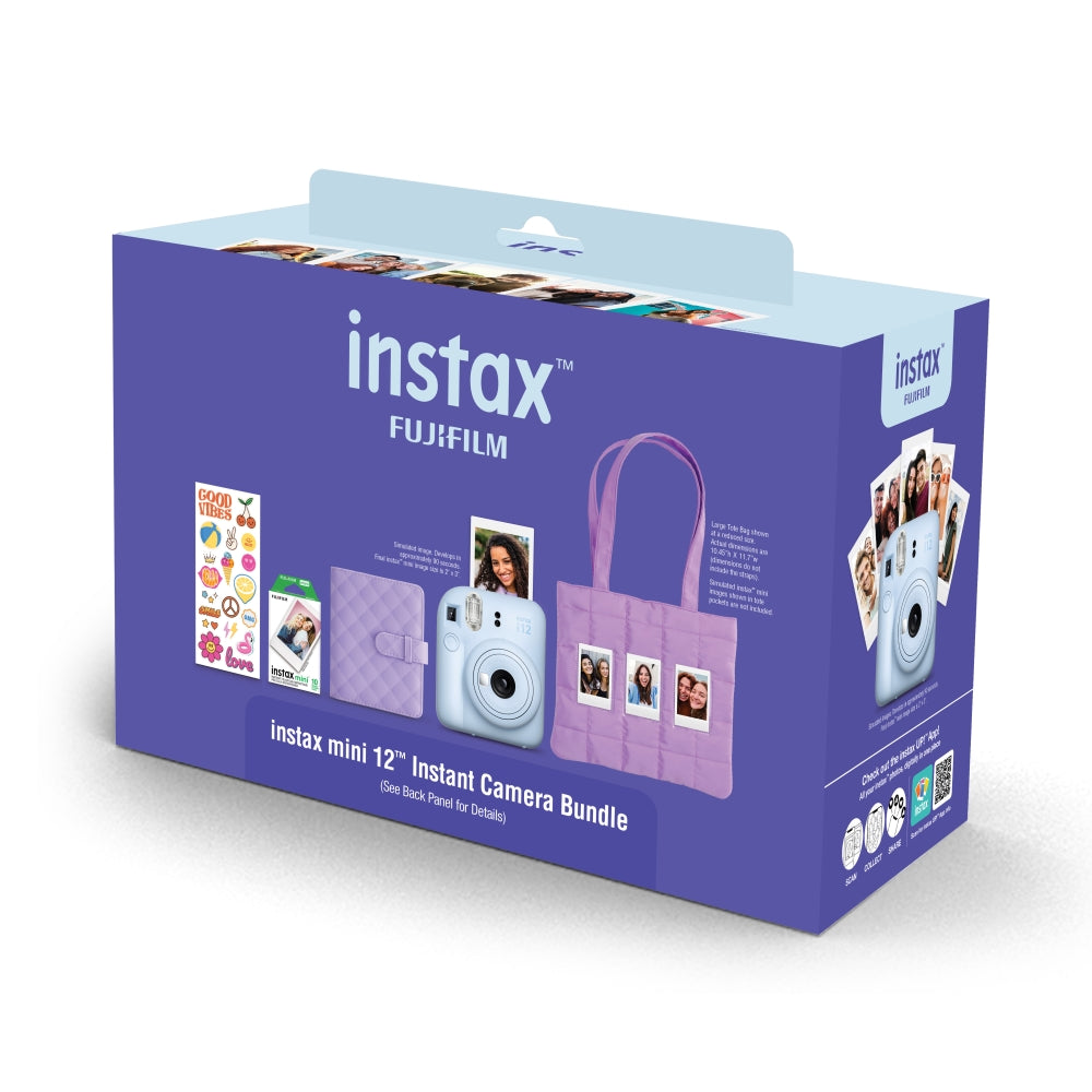 FUJIFILM INSTAX Mini 12 Bundle | Blue with Instax Mini Film + 4pk AA Batteries & Cleaning Cloth (10 Items)