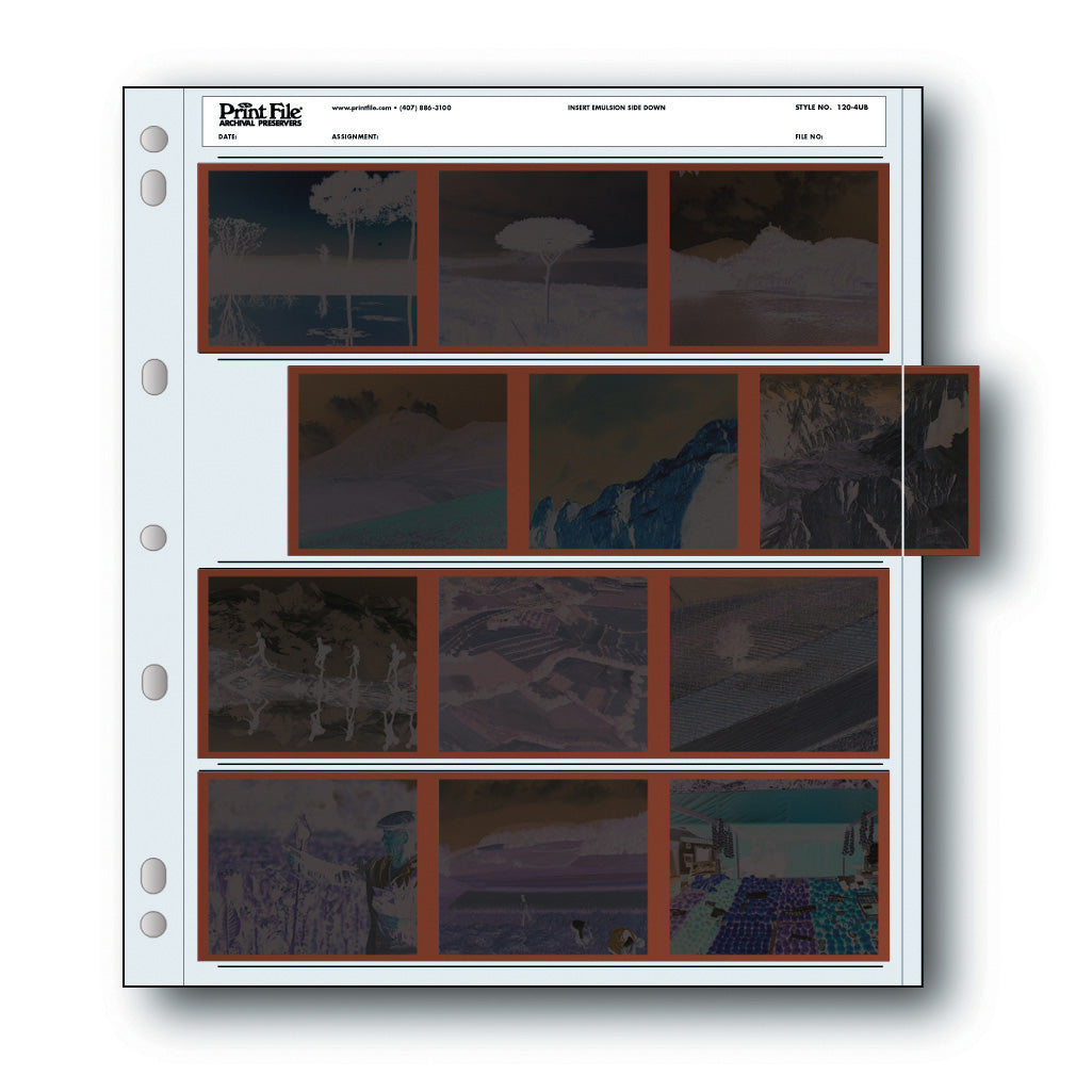 Print File 120 Size Archival Storage Pages for Negatives | 4-Strips of 3-Frames (Oversized Binder Only), 100 Pack