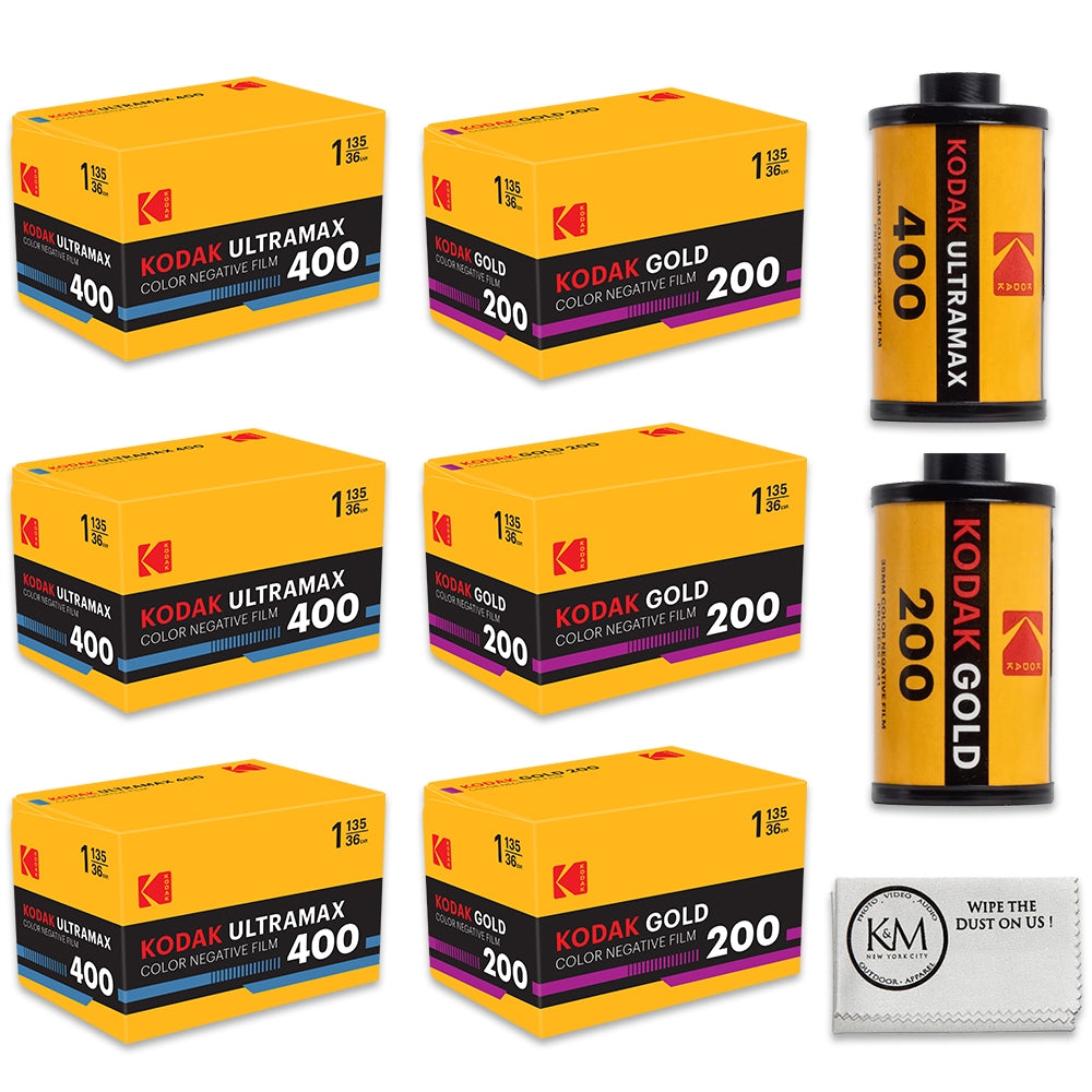 Kodak Eastman Ultramax 400 & Gold 200 35mm Color Negative Film | (36 Exposures) - 6 Rolls + Cloth