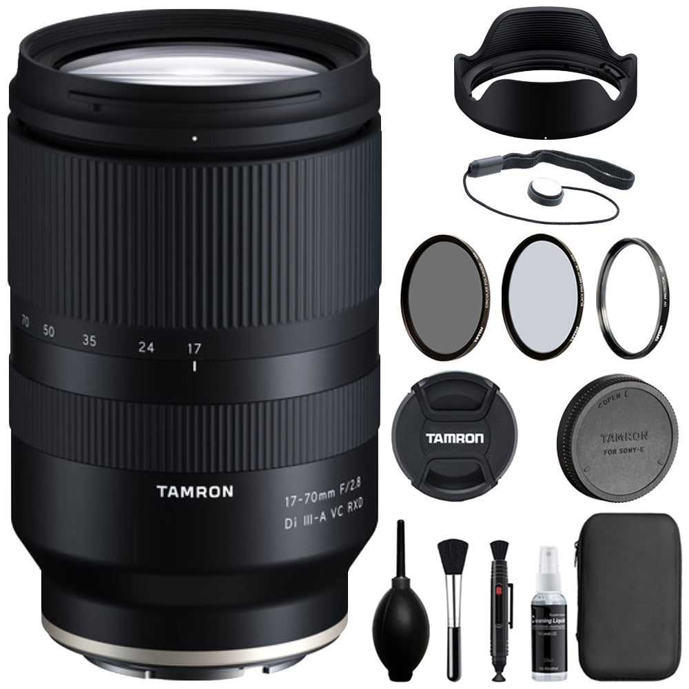 Tamron 17-70mm f/2.8 Di III-A VC RXD Lens Compatible with E Mount (APS-C) Bundle with Tiffen Filter Set + Lens Cap Keeper + Cleaning Kit + Cleaning Cloth (5 Items)