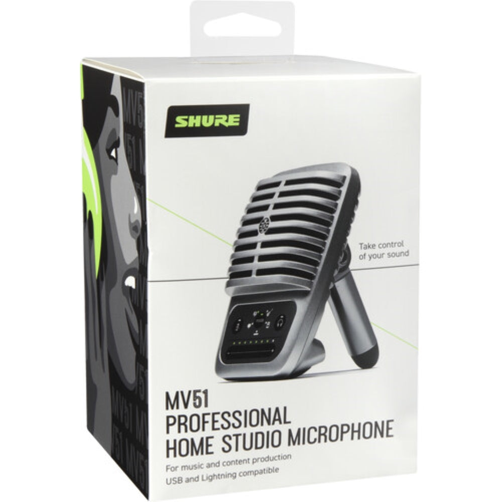 Shure MOTIV MV51 Large-Diaphragm Cardioid USB Microphone for Computers and iOS Devices | New Packaging, Silver