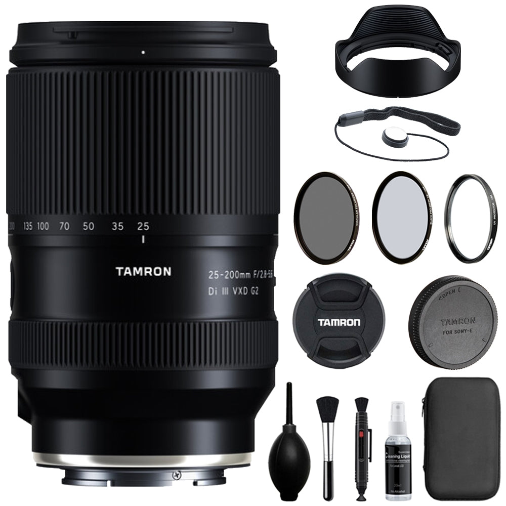 Tamron 25-200mm f/2.8-5.6 Di III VXD G2 Lens Compatible with E Mount (Full Frame) Bundle with Tiffen Filter Set + Lens Cap Keeper + Cleaning Kit + Cleaning Cloth (5 Items)