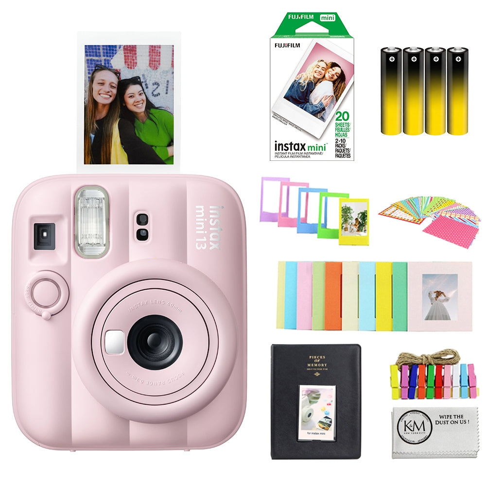 FUJIFILM INSTAX MINI 13 Instant Film Camera | Candy Pink Bundle with Instax Mini Film | 20 Exposures + 4 Pack AA Batteries + Mini Album, Borders, Stickers & Clips + Cleaning Cloth (5 Items)
