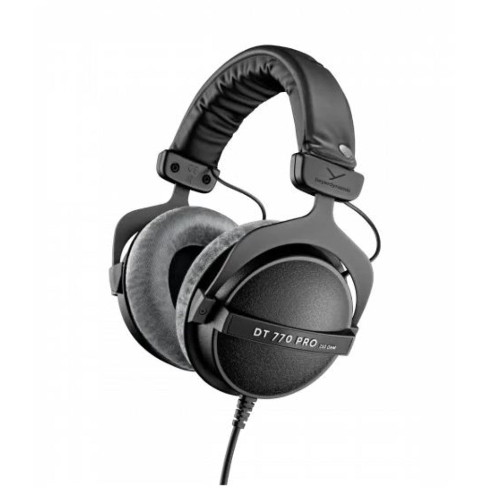 BeyerDynamic DT 770 PRO 250 Ohm Over-Ear Studio Headphones | Black Bundle with Headphones Stand + Microfiber Cleaning Cloth