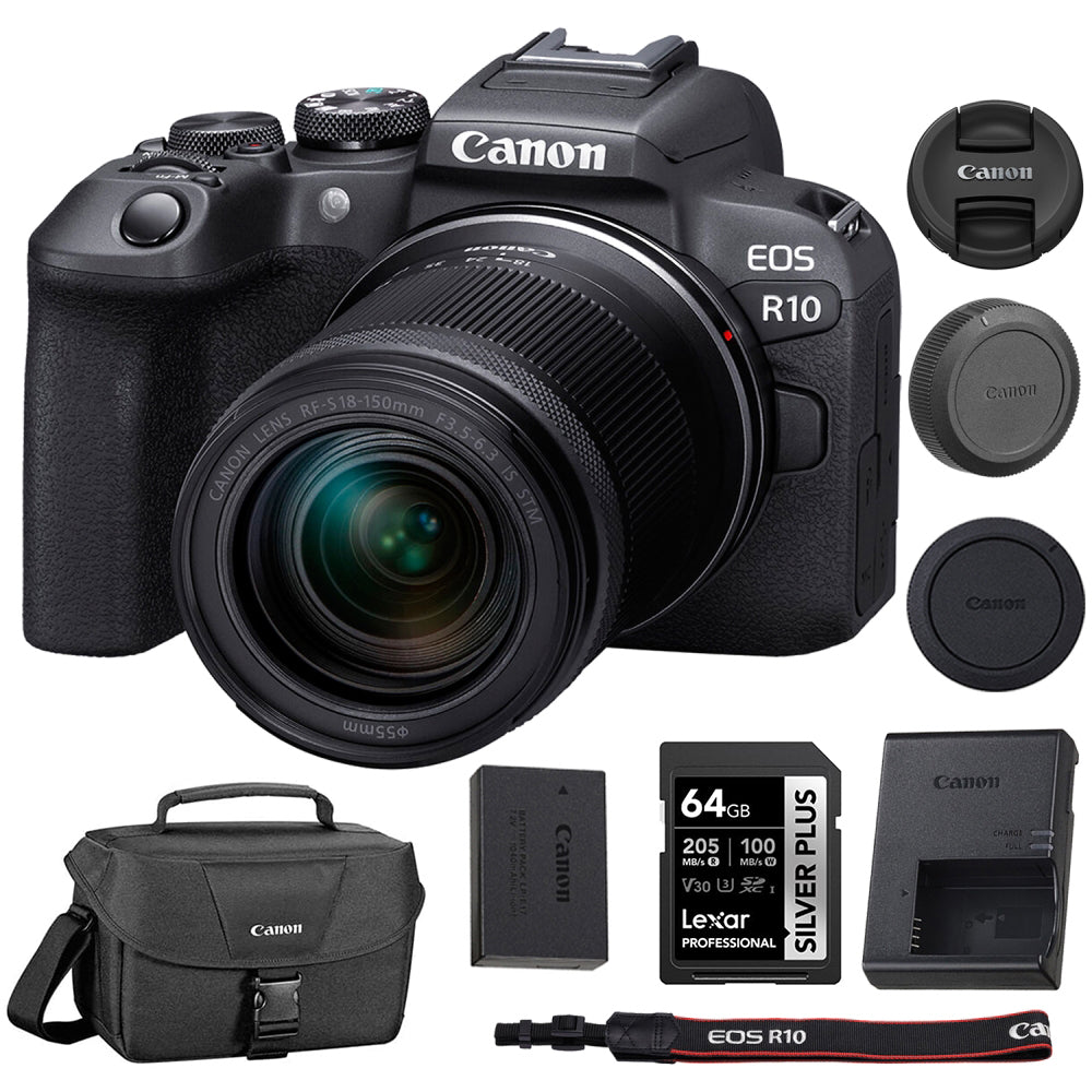 Canon EOS R10 Mirrorless Camera with 18-150mm Lens Bundle with 64GB Memory Card + Canon 200ES EOS Shoulder Bag (3 Items)