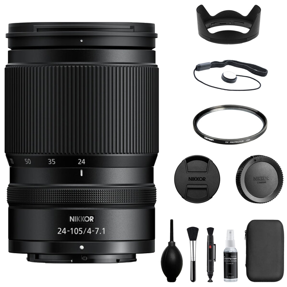 Nikon NIKKOR Z 24-105mm f/4-7.1 Lens Compatible with Z Mount Bundle with Tiffen UV Filter + Lens Cap Keeper + Cleaning Kit + Cleaning Cloth (5 Items)