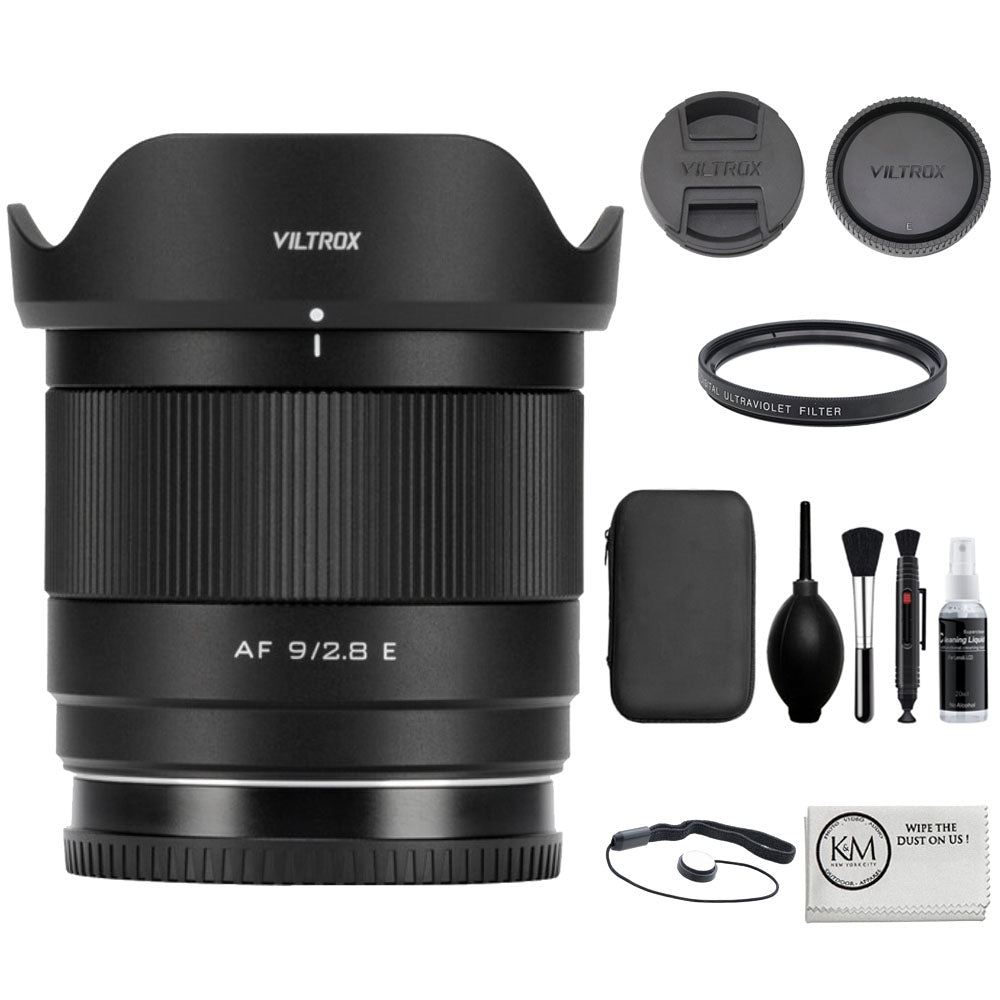 Viltrox AF 9mm f/2.8 Air E Lens Compatible with Sony E Mount Bundle with UV Filter + Lens Cap Keeper + Cleaning Kit + Cleaning Cloth (5 Items)