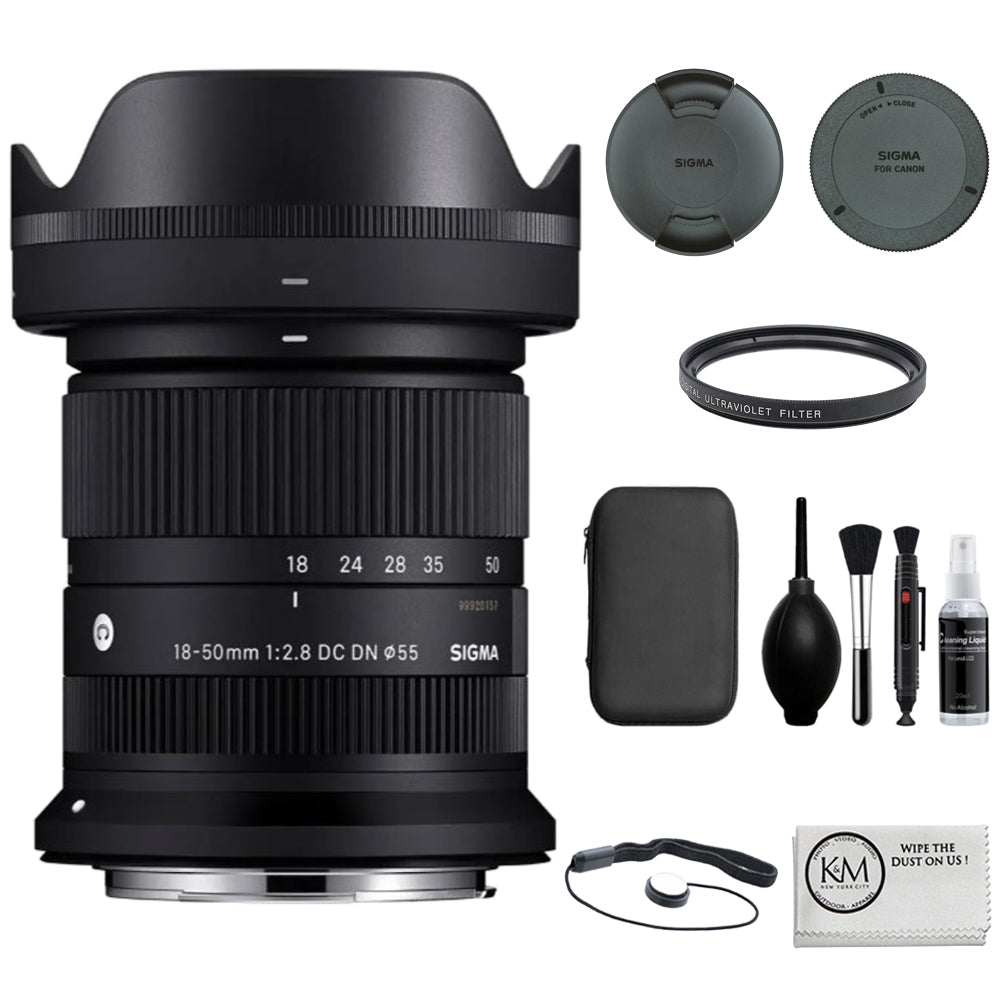 Sigma 18-50mm f/2.8 DC DN Contemporary Lens | Canon RF Mount Bundled with UV Filter + Photo Starter Kit + Cleaning Cloth (4 Items)   **OPEN BOX**