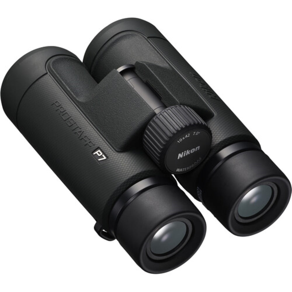 Nikon PROSTAFF P7 10x42 Binoculars Bundled with Harness Strap + Deluxe Cleaning Kit + Smartphone to Binocular adapter + Microfiber Cleaning Cloth (5 Items)