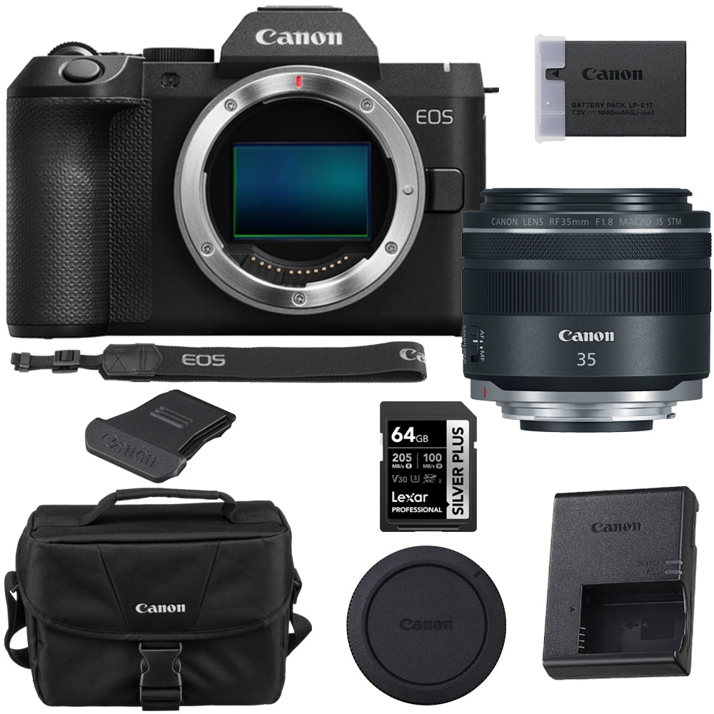Canon EOS R8 Mark II Mirrorless Camera with Canon RF 35mm f/1.8 IS Macro STM Lens + 64GB Memory Card + 200ES Shoulder Bag