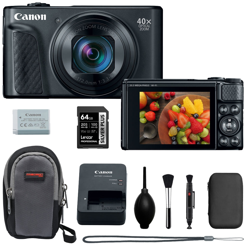 Canon PowerShot SX740 HS Digital Camera | Black Bundled with 64GB Memory Card + Digital Camera Pouch + Cleaning Kit - Blower, Lens Pen, Brush & Case (4 Items)