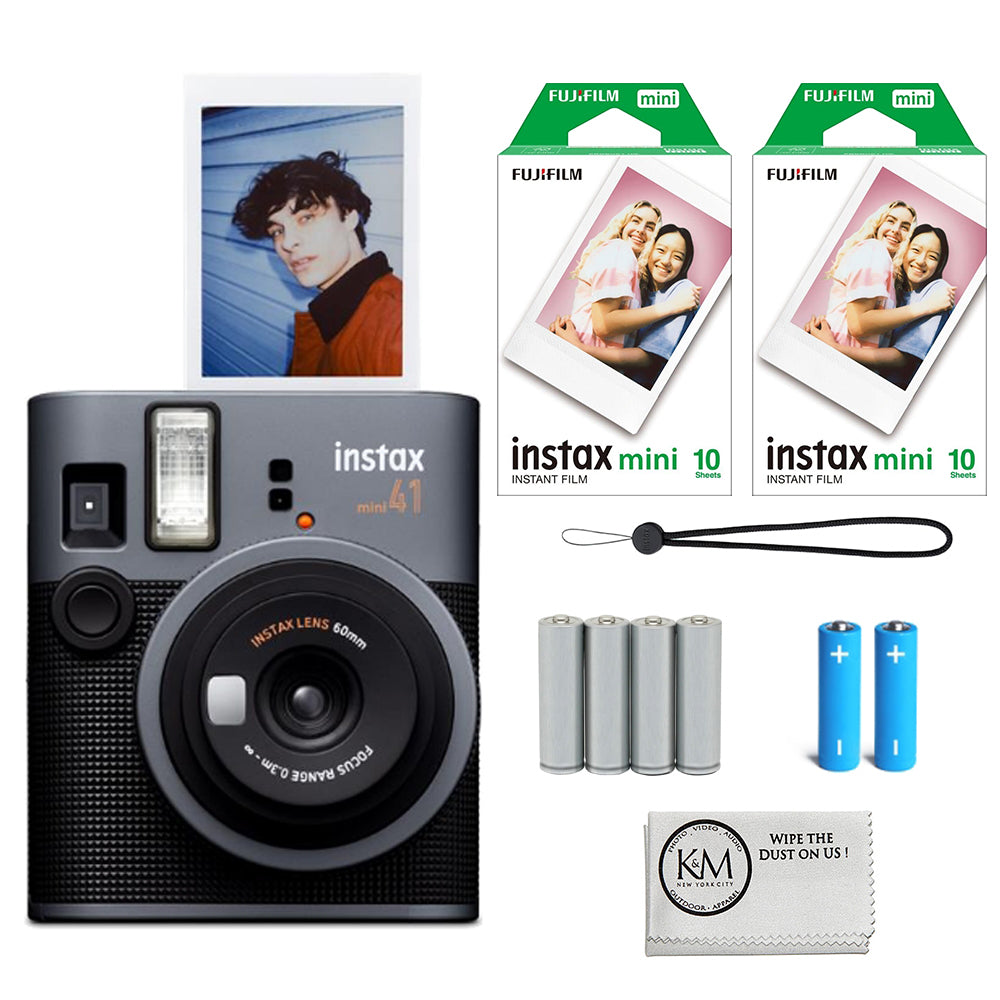 FUJIFILM INSTAX Mini 41 Instant Camera Bundle with Instax Mini Film | 20 Exposures + 4 Pack AA Batteries + Cleaning Cloth (4 Items)