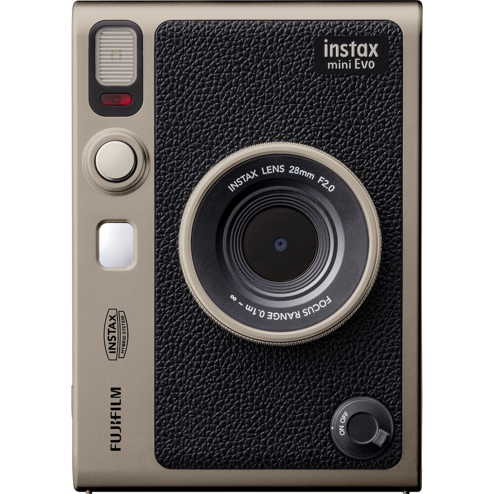 FUJIFILM INSTAX MINI EVO Limited Edition Hybrid Instant Camera | Titanium Gold with INSTAX Mini Instant Film | 40 Exposures + Instax Mini Album, Borders, Stickers & Clips + Cleaning Cloth (5 Items)