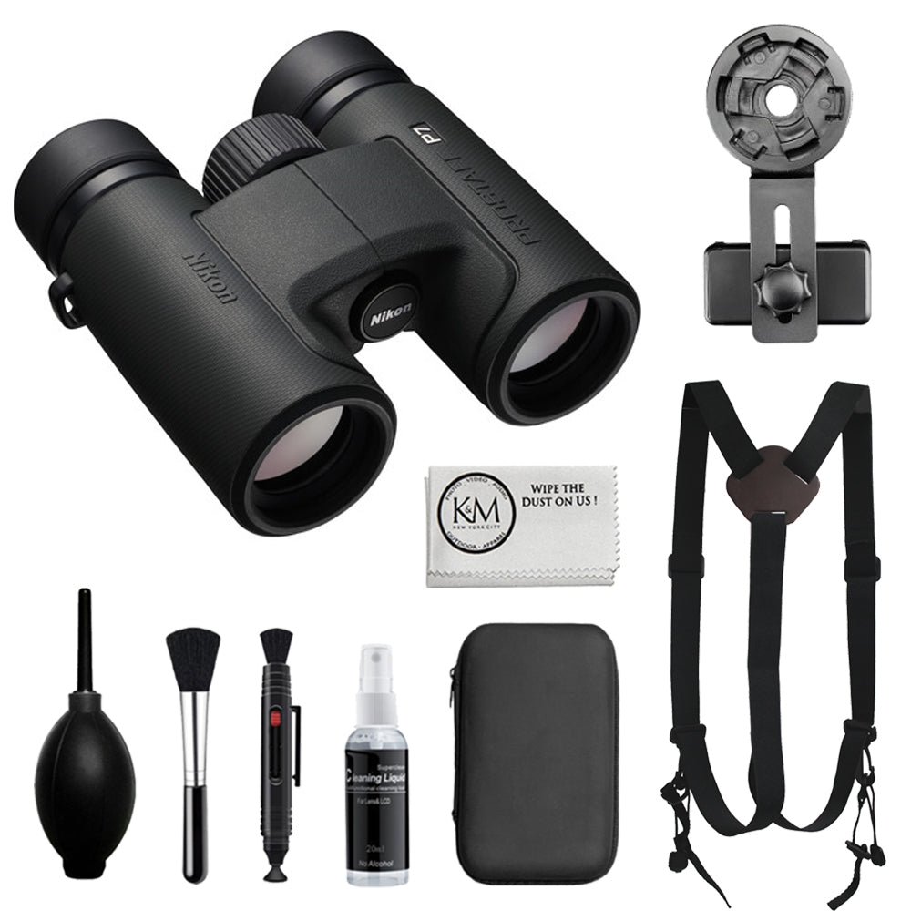 Nikon PROSTAFF P7 8x30 Binoculars Bundled with Harness Strap + Deluxe Cleaning Kit + Smartphone to Binocular adapter + Microfiber Cleaning Cloth (5 Items)