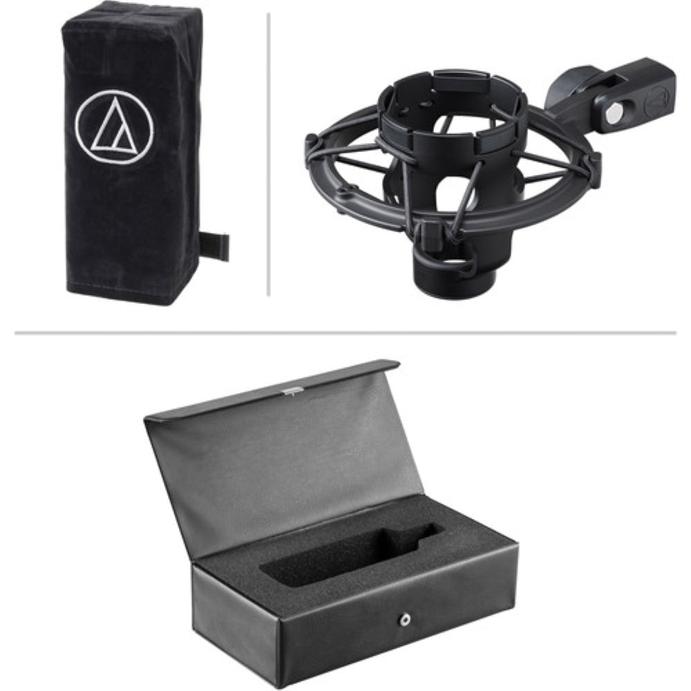 Audio-Technica AT4040 Studio Microphone Bundle with Studio Headphones + XLR Cable + Lightweight Mic Stand + Pop Filter + Icon Pro Audio USolo Recording + Cleaning Cloth (7 Items)
