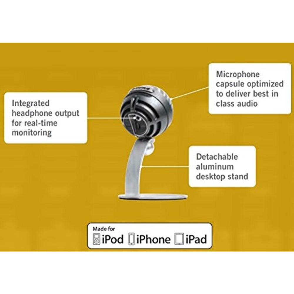 Shure MV5 Digital Condenser Microphone (Black) + USB & Lightning Cable