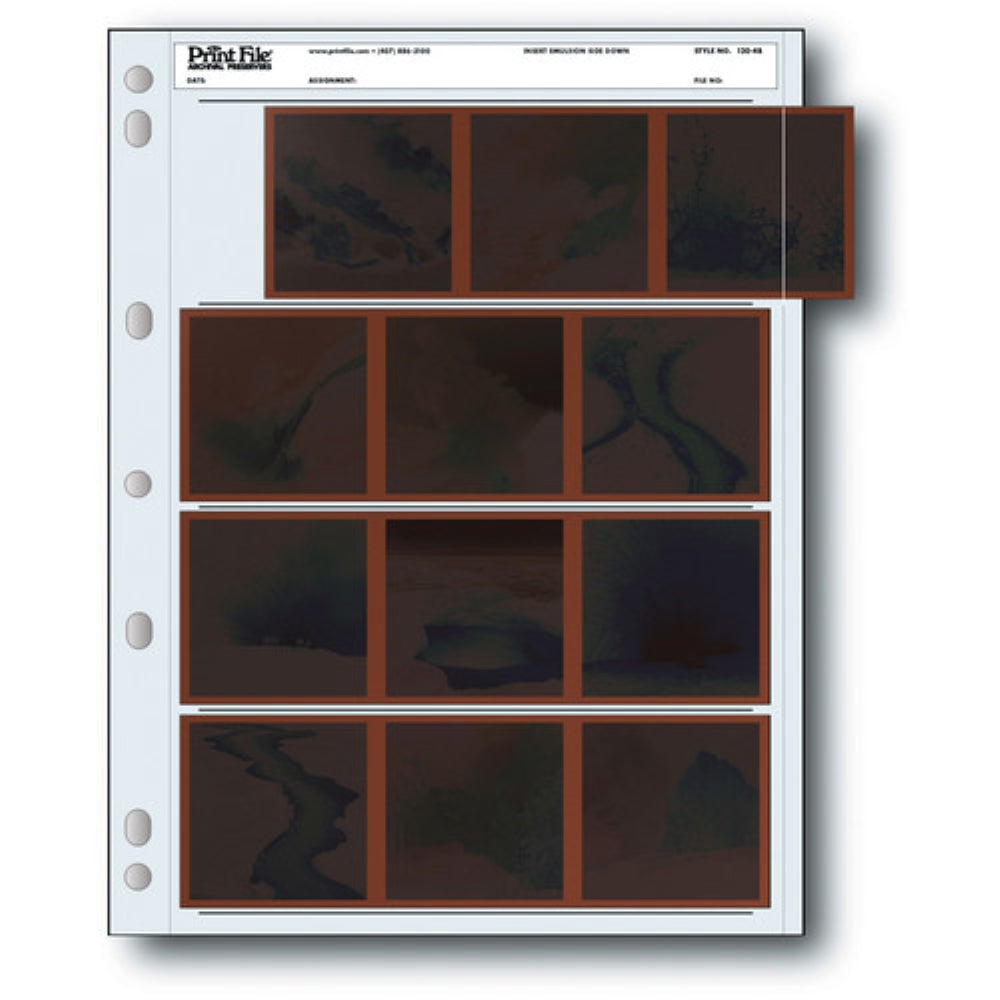 Print File Archival Storage Page for Negatives | 6x6cm (120), 4-Strips of 3-Frames, Horizontal, (Binder Only) | 25 Pack