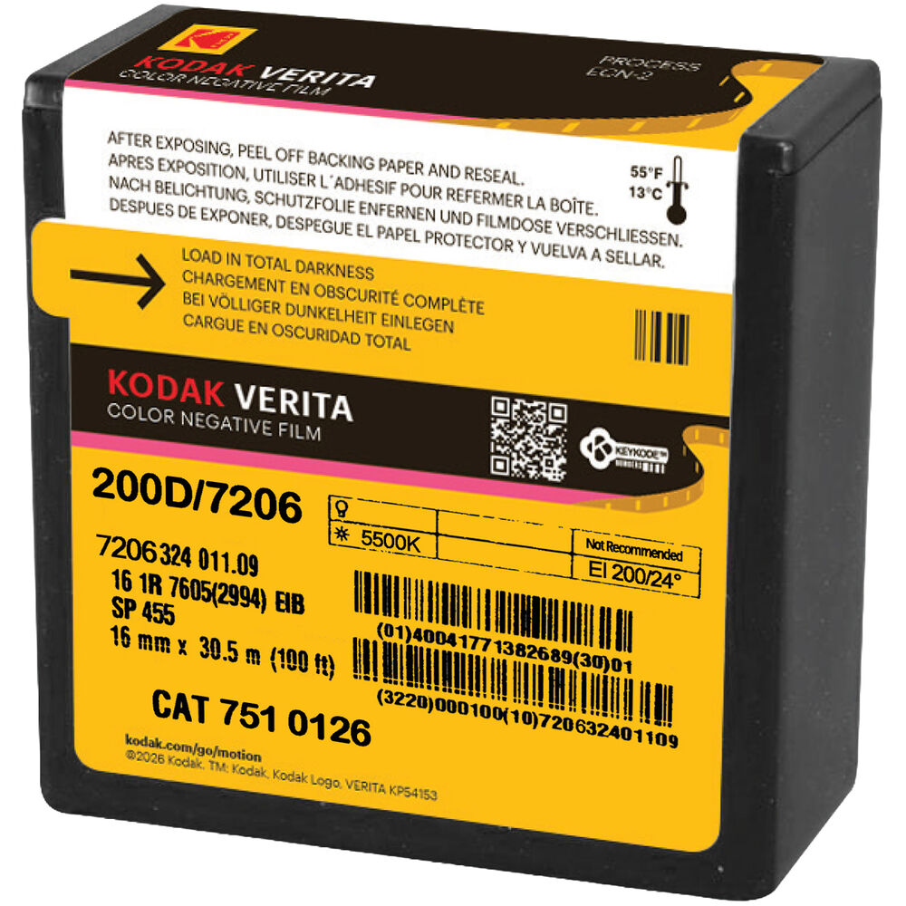 Kodak VERITA 200D Color Negative Film #7206 (16mm, 100' Roll)
