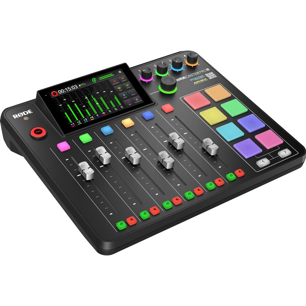 Rode RODECaster Pro II Integrated Audio Production Studio Bundled with 4 x Podcast Mic Packs + 128GB Micro-SD Card + Cleaning Cloth (7 Items)  **OPEN BOX**
