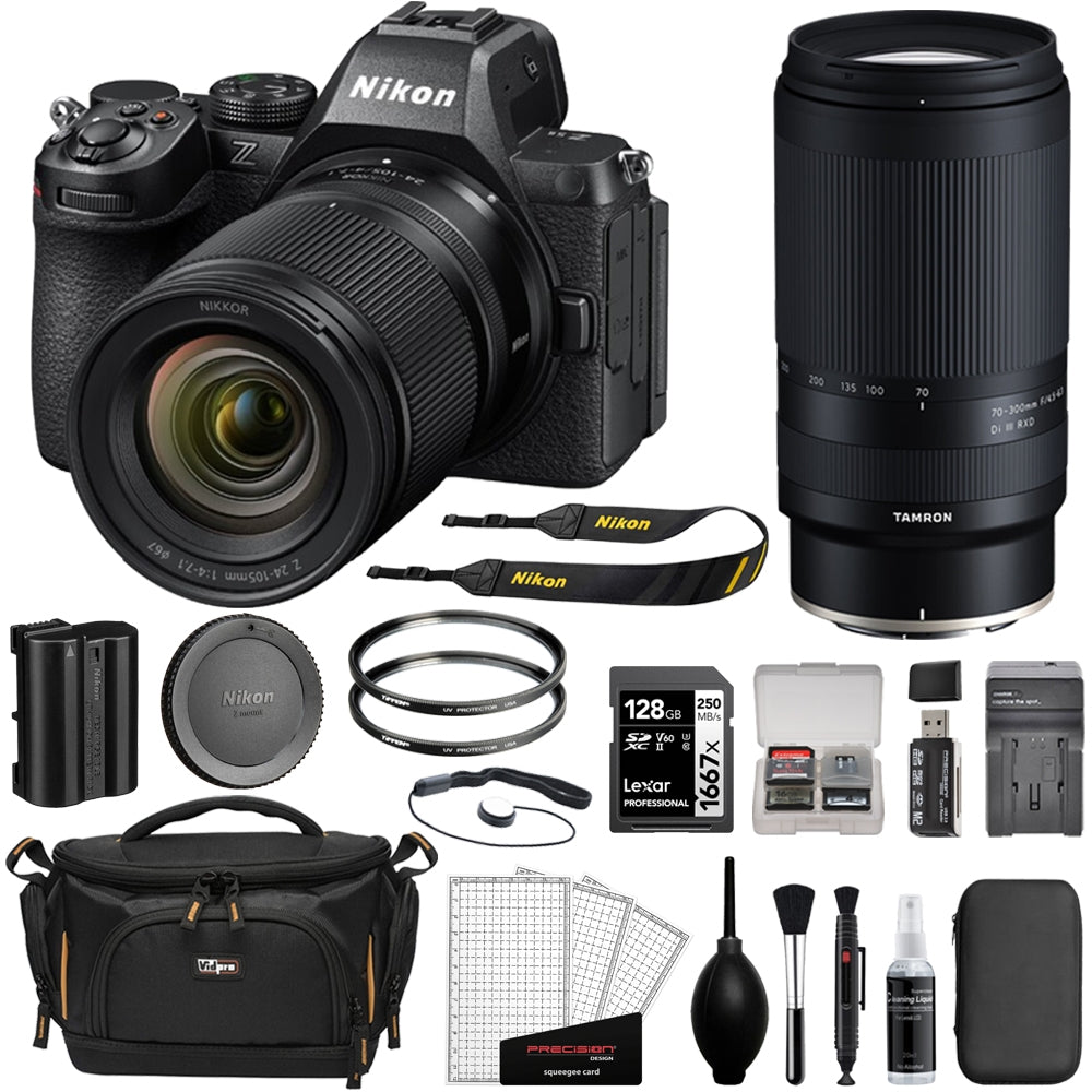Nikon Z5 II Mirrorless Camera with 24-105mm f/4-7.1 Lens Bundle with Tamron 70-300mm f/4.5-6.3 Lens + 128GB Card + 2 UV Filters + Card Reader + Card Case + Cleaning Kit + Camera Bag (11 Items)