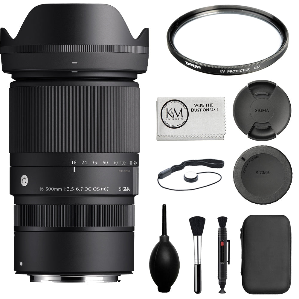 Sigma 16-300mm f/3.5-6.7 DC OS Contemporary Lens (Canon RF) Bundle with UV Filter + Cleaning Kit + Microfiber Cloth (4 Items)