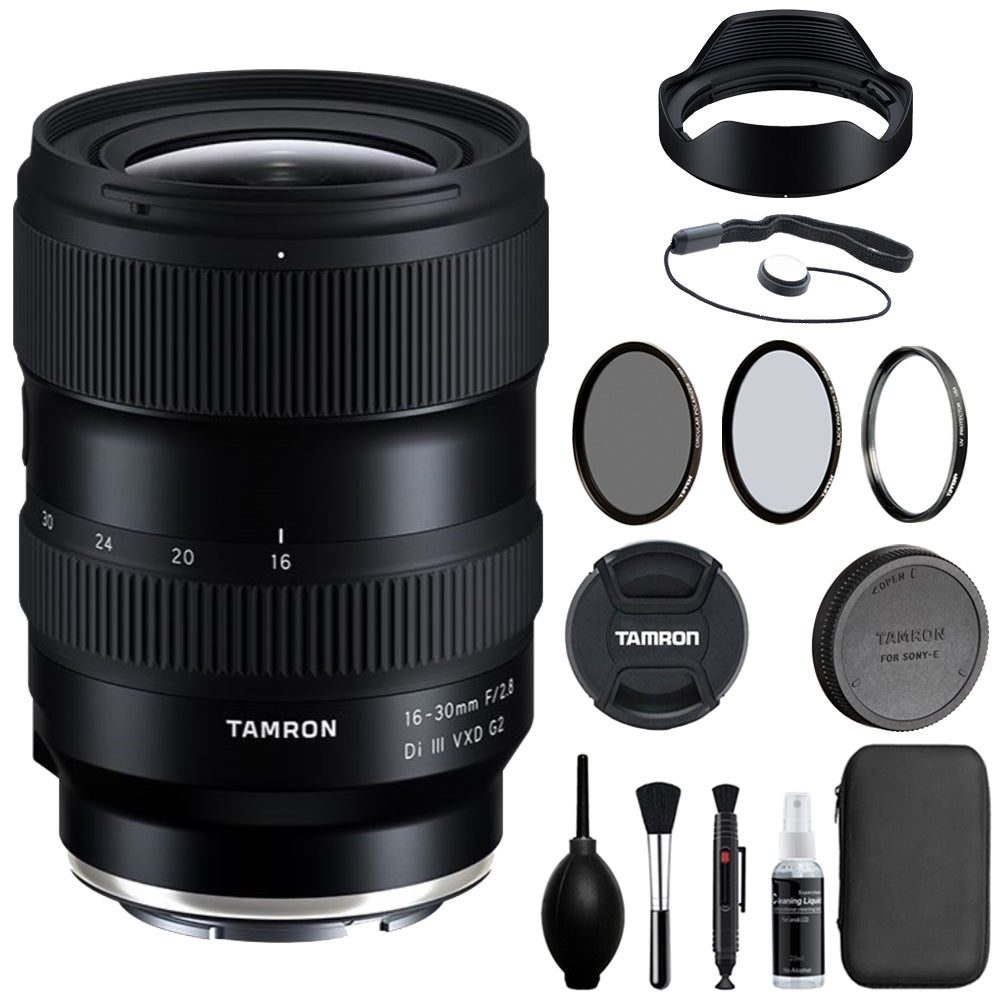 Tamron 16-30mm F/2.8 Di III VXD G2 Lens Compatible with E Mount (Full Frame) Bundle with Tiffen Filter Set + Lens Cap Keeper + Cleaning Kit + Cleaning Cloth (5 Items)