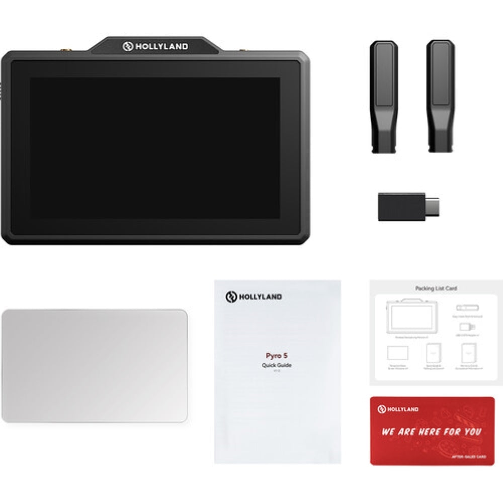 Hollyland Pyro 5 Wireless Transceiver Monitor Bundle with Headphones + HDMI Cable + Battery + Charger + Cleaning Cloth (6 Items)