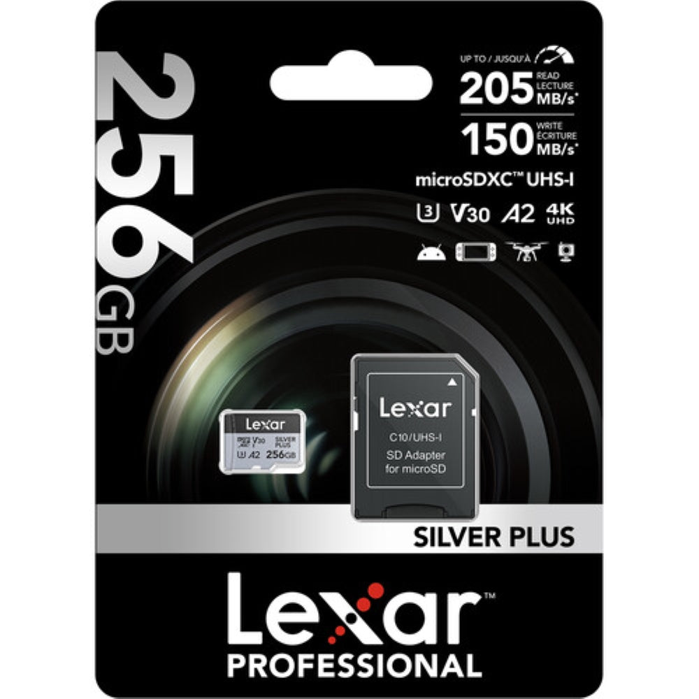 Lexar 256GB Professional SILVER PLUS UHS-I microSDXC Memory Card with SD Adapter