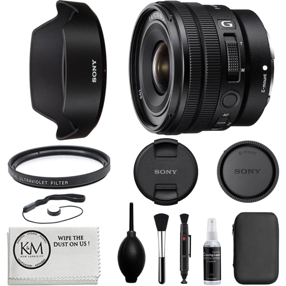 Sony E 10-20mm f/4 PZ G Lens Compatible with Sony E Mount Bundled with 62mm UV Filter + Lens Cap Keeper + Deluxe Cleaning Kit - Blower, Lens Pen, Brush & Case + Microfiber Cleaning Cloth