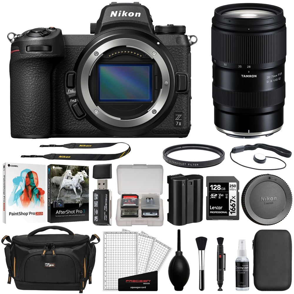 Nikon Z 7II Mirrorless Digital Camera | Body Bundle with Tamron 28-75mm F/2.8 Di III VXD G2 Lens  + 128GB Memory Card + Corel Photo Bundle + SD Card Reader + Camera Bag + Cleaning Kit (13 Items)