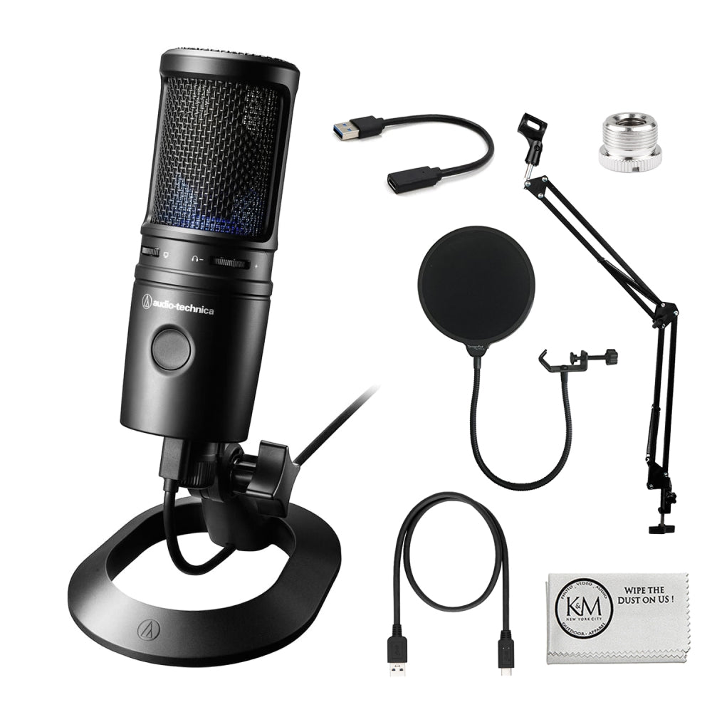 Audio-Technica AT2020USB-X Cardioid Condenser USB Microphone Bundled with Microphone Arm + Wind Screen Pop Filter + Cleaning Cloth (4 Items)