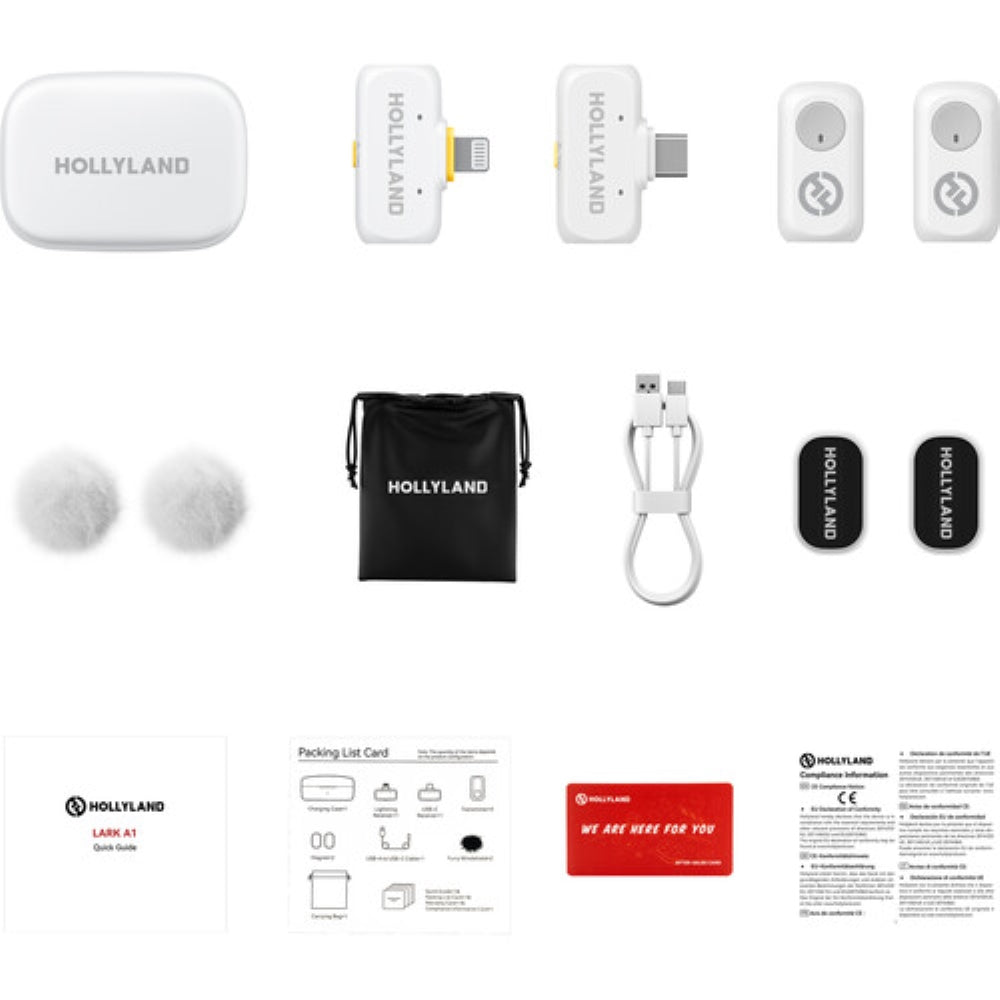 Hollyland LARK A1 Combo 2-Person Wireless Microphone System with USB-C and Lightning Connectors for Mobile Devices | Ivory White, 2.4 GHz