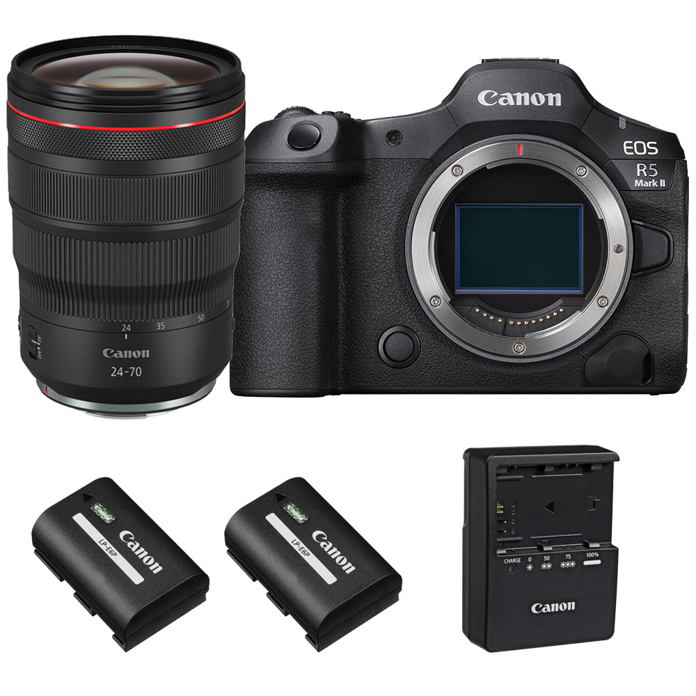 Canon EOS R5 Mark II Mirrorless Camera with Canon RF 24-70mm f/2.8L IS USM Lens & Extra Canon LP-E6P Lithium-Ion Battery