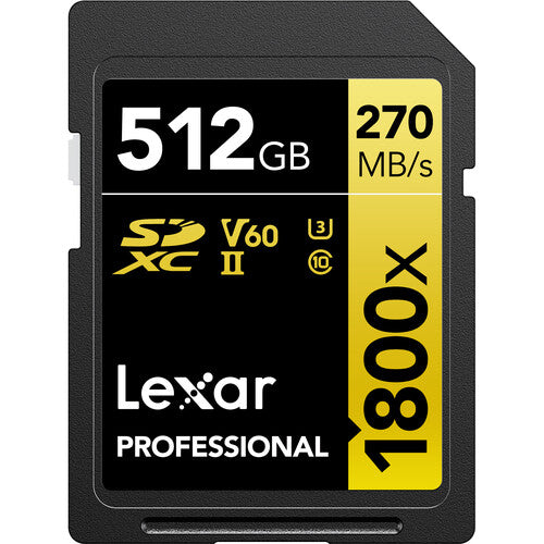 Lexar 512GB Professional 1800x UHS-II SDXC Memory Card | GOLD Series