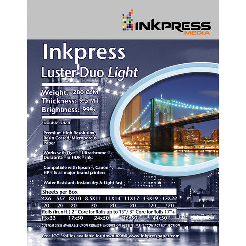 Inkpress Media Luster Duo 280 Paper | 17 x 22", 20 Sheets