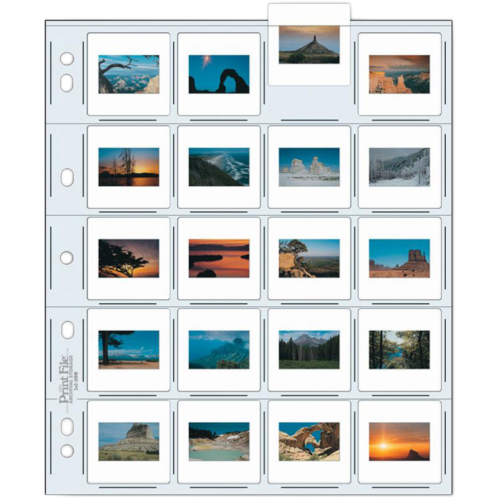 Print File 35mm Size Top-Load Archival Storage Pages for Slides | Holds 20 Slides (Hanger or Binder), 25 Pack