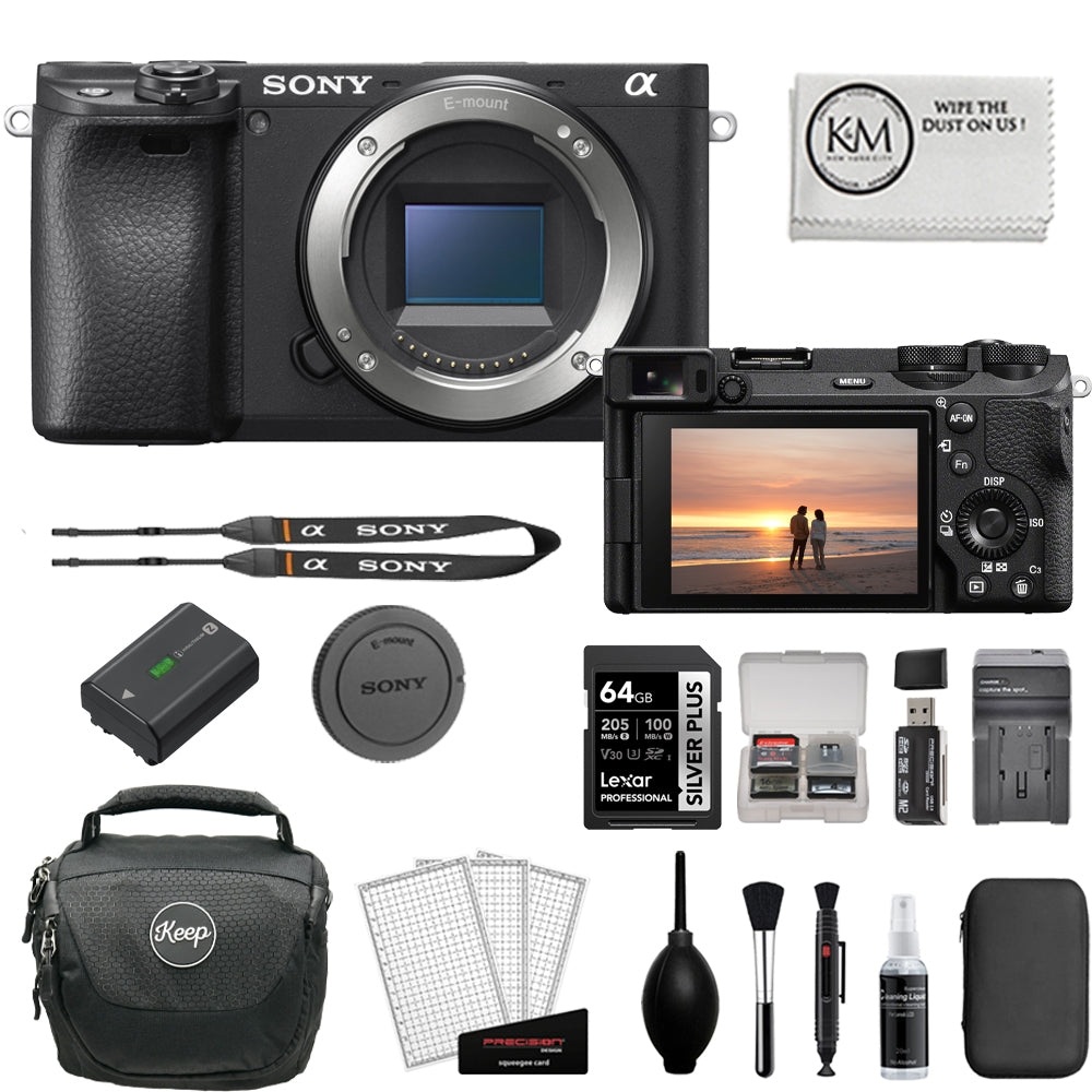 Sony a6400 Mirrorless Camera | Body Only Bundle with 64GB Memory Card + Memory Card Case + Charger + Screen Protectors + Medium Camera Shoulder Bag + Cleaning Kit (9 Items)