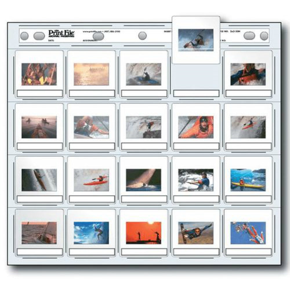 Print File 35mm Size Top-Load Archival Storage Pages for Slides | Holds 20 Slides (Hanger Only), 100 Pack