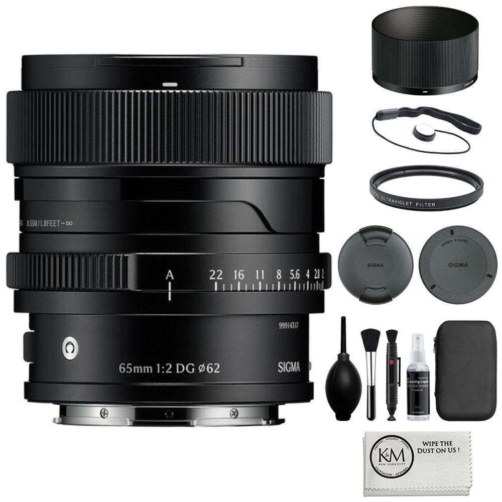 Sigma 65mm f/2 DG Contemporary Lens Compatible with L-Mount (Full Frame) Black Bundle with 62mm UV Filter + Lens Cap Keeper + Cleaning Kit + Cleaning Cloth (5 Items)