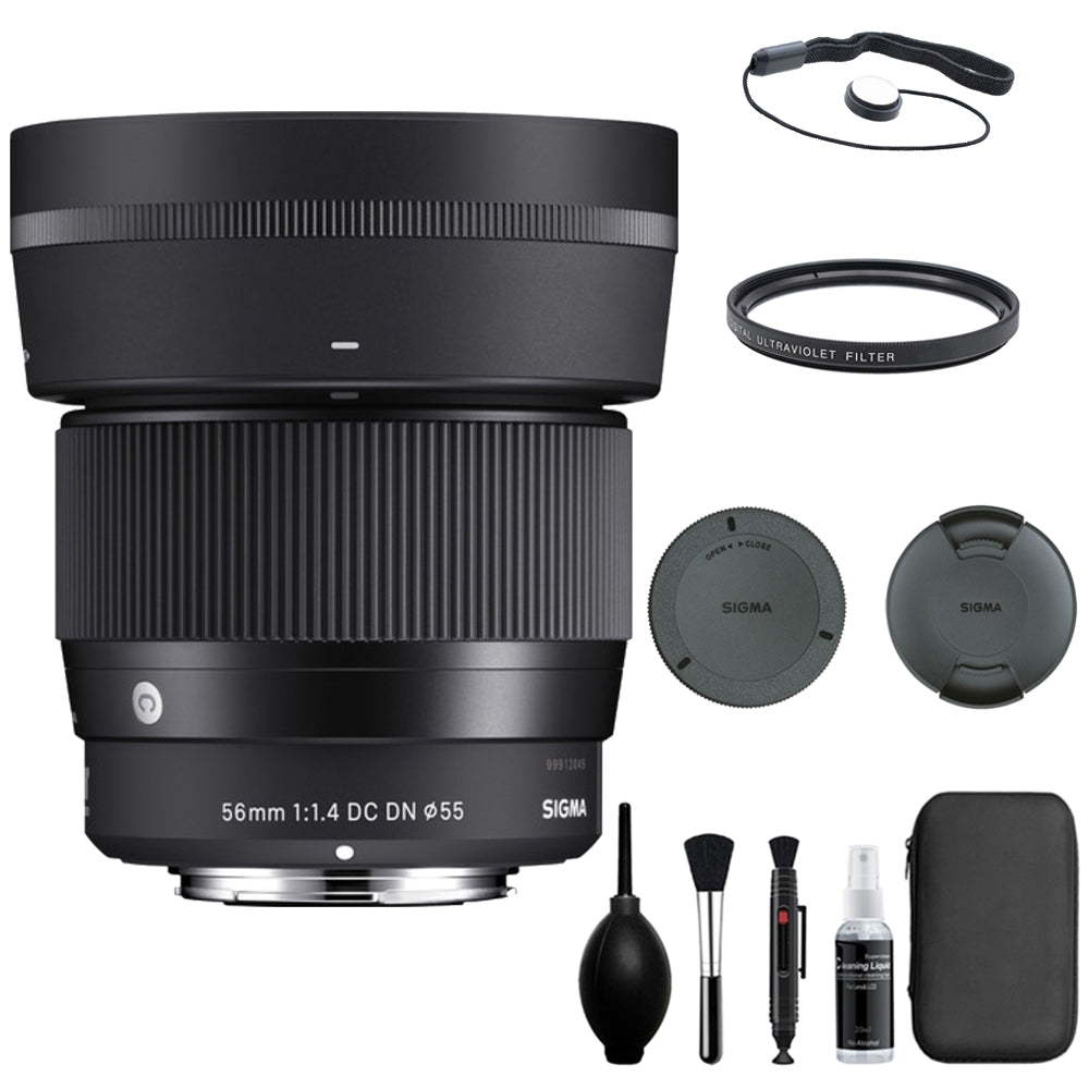 Sigma 56mm f/1.4 Contemporary DC DN Lens Compatible with Sony E Mount (APS-C) Bundle with 55mm Filter + Lens Cap Keeper + Deluxe Cleaning Kit + Cleaning Cloth (5 Items)