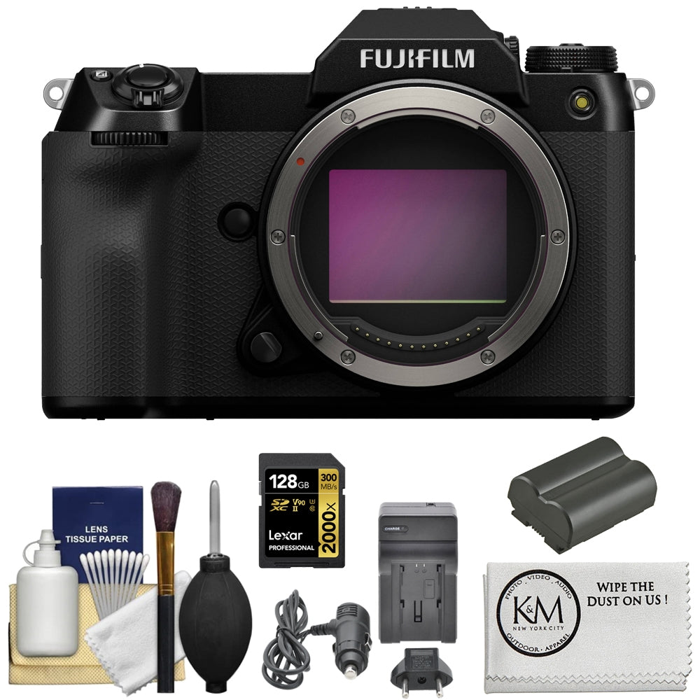 FUJIFILM GFX 100S II Medium Format Mirrorless Camera Bundle with 128GB Memory Card + NPW235 Battery & Charger + 6-Piece Cleaning Kit + Cleaning Cloth (6 Item)