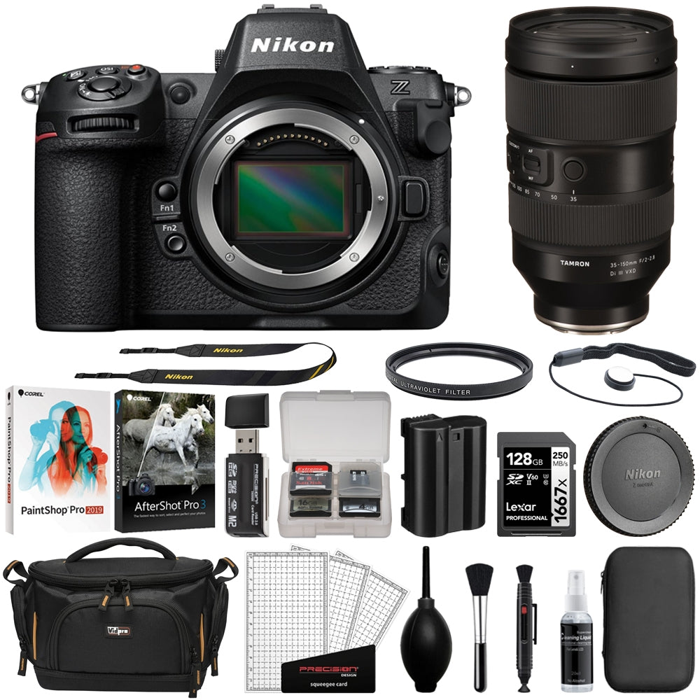 Nikon Z8 Mirrorless Camera Bundle with Tamron 35-150mm f/2-2.8 Di III VXD Lens + 128GB Memory Card + Corel Photo Bundle + Card Case + Card Reader + Camera Bag + Cleaning Kit (13 Items)